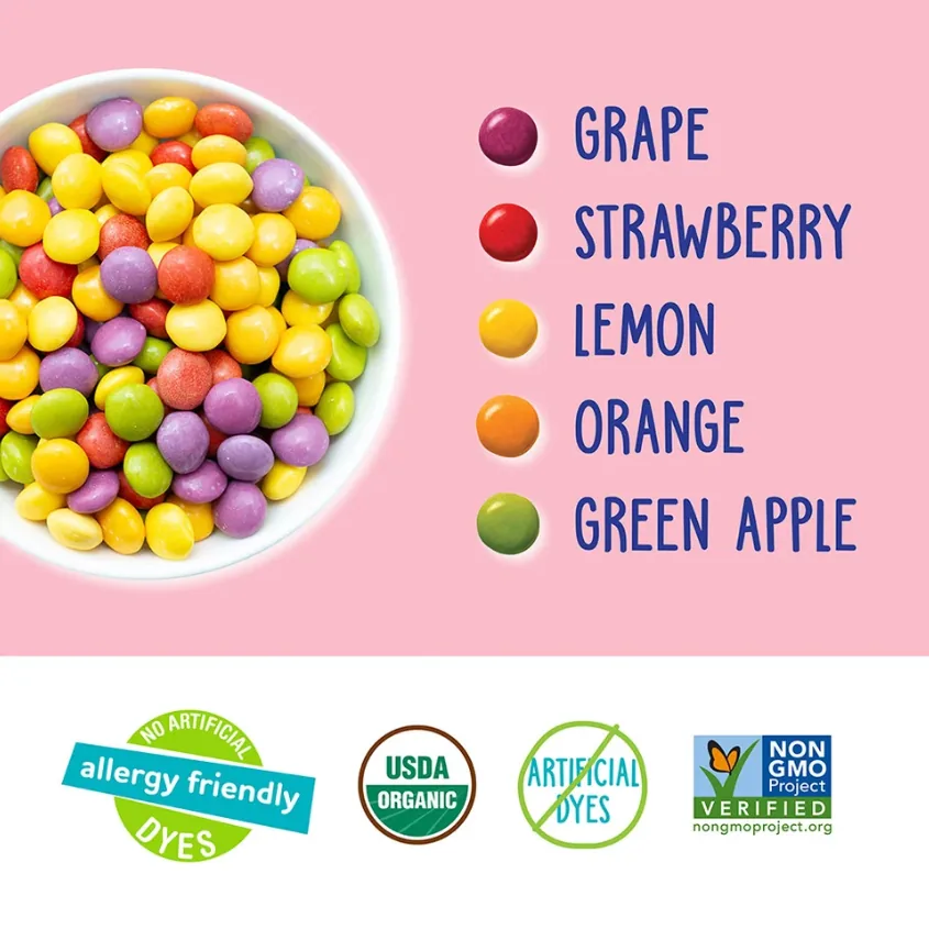 YumEarth Organic Giggles flavours: grape, strawberry, lemon, orange, green apple