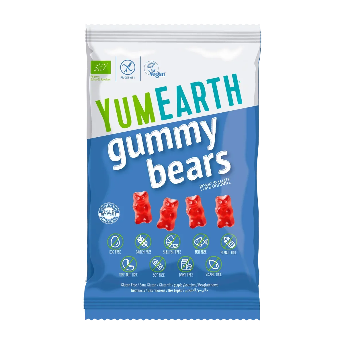 YumEarth Organic Gummy Bears 50g pack, front
