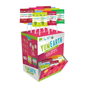 YumEarth Organic Assorted Lollipops 100 pops counter display stand