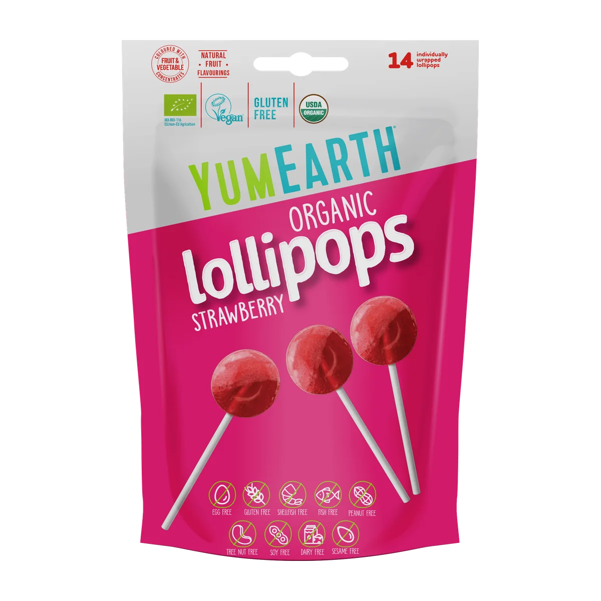 Organic Strawberry Lollipops, 14 Pops