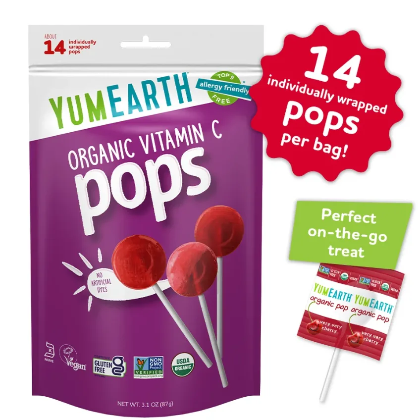YumEarth Organic Vitamin C Pops, 14 individually wrapped lollipops